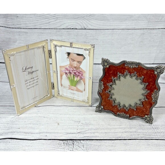Enamel Jeweled Picture Frames (2)Folding for 3.5 x 5.5" & Square for 3.75x3.75" - Picture 1 of 5
